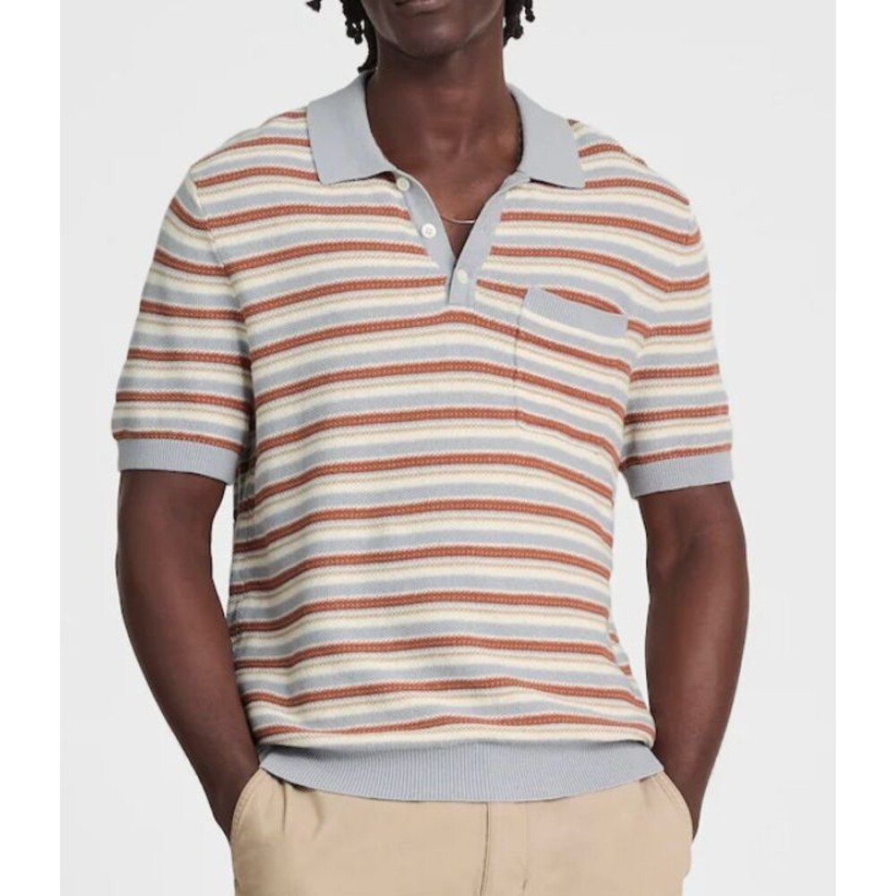 Madewell Mens Striped Linen Cotton S Brown White Sweater Polo Old Money Preppy